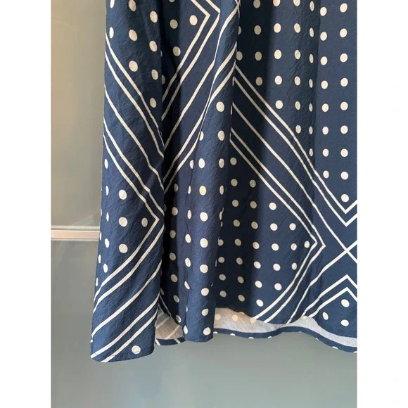 Abercrombie & Fitch Midi Rise Maxi Skirt Navy Blue Polka Dot Geometric Medium - Picture 4 of 10